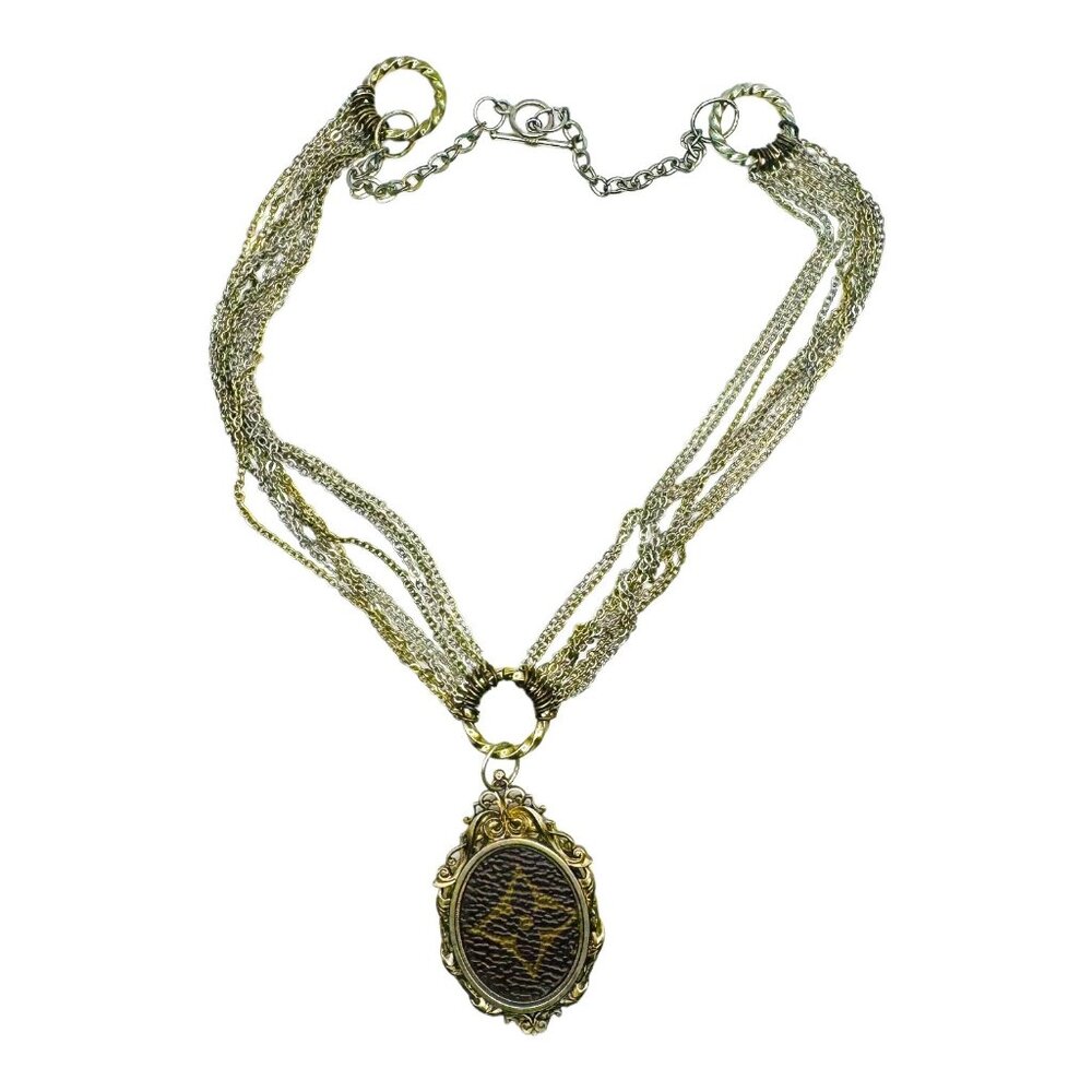 Custom Made Lux Pendant Upcycled w/ Vintage Layered Mixed Metals Chain Necklace - Picture 6 of 8